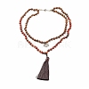 Round Wood Beaded Double Layer Necklace with Brass Magnetic Clasp NJEW-JN03858-1