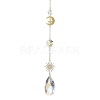 Glass Crystal Balls & Brass Sun Moon Pendant Ornament HJEW-JM02158-4