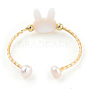 Natural Pearl & Shell Rabbit Open Cuff Ring RJEW-T026-09G-5