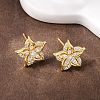 Flower Brass Micro Pave Clear Cubic Zirconia Stud Earrings EJEW-F400-01D-G-5