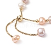 Dyed Natural Pearl & Brass Round Beaded Slider Bracelet BJEW-JB09008-02-5