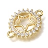 Brass Pave Clear Cubic Zirconia Ring Connector Charms KK-E802-10G-C-2