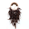 Tree of Life Wrapped Natural Tiger Eye Chips Woven Web/Net with Feather Decorations PW-WG91800-02-1