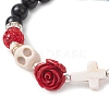 Halloween Dyed & Heated Natural Black Onyx & Synthetic Turquoise Beaded Stretch Bracelets for Women BJEW-TA00665-3