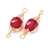 Natural Red Corundum Faceted Cube Links Connector Charms with Copper Herringbone Wire-Wrapped KK-Z152-06G-02A-2
