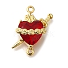 Brass FireBrick Cubic Zirconia Rose Heart with Sword Connector Charms X-KK-R002-27G-01-1