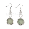 Hexagon Natural Green Aventurine Dangle Earrings EJEW-K298-01P-03-4