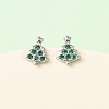 Brass Micro Pave Cubic Zirconia Charistmas Tree Stud Earrings EJEW-L278-09P-2