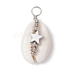 6Pcs 6 Styles Natural Cowrie Shell Copper Wire Wrapped Star & Heart & Round Pendants PALLOY-JF02938-2