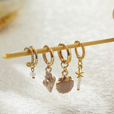 4Pcs Brass & Glass Enamel Hoop Earrings & Cuff Earrings FS-WG63380-01-1
