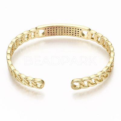 Brass Micro Pave Clear Cubic Zirconia Cuff Bangles BJEW-S142-002-NF-1