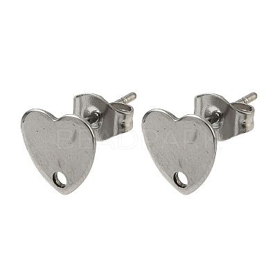 Non-Tarnish 304 Stainless Steel Heart Stud Earring Findings STAS-R063-37-1