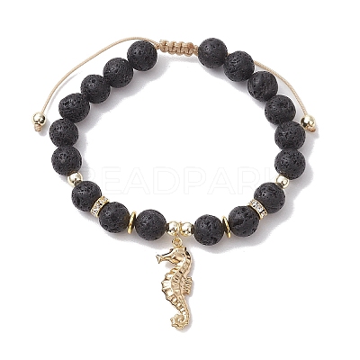 Adjustable Natural Lava Rock Braided Bead Bracelets BJEW-JB10563-1