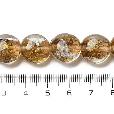 Handmade Gold Foil and Silver Foil Lampwork Flat Round Beads FOIL-C001-02E-1