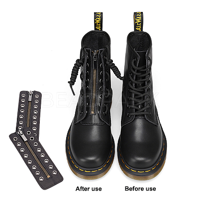PU Leather Lace-in Boot Zipper Inserts DIY-WH0043-51AB-02-1