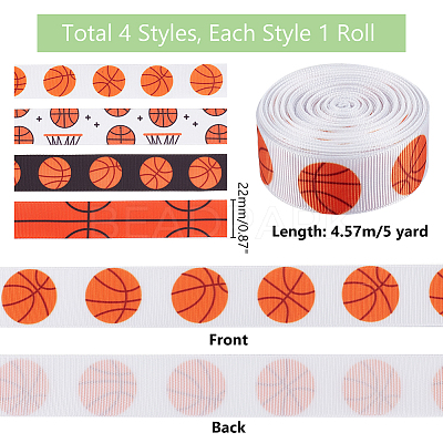 4 Rolls 4 Colors Sport Ball Print Grosgrain Ribbon OCOR-PH0004-07B-1