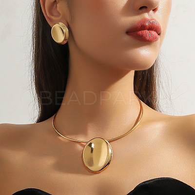 Oval Alloy Choker Necklace & Stud Earring Sers FS-WG43B4A-03-1
