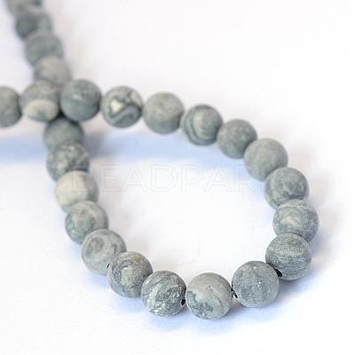 Frosted Natural Polychrome Jasper/Picasso Stone/Picasso Jasper Beads Strands G-E334-6mm-24-1