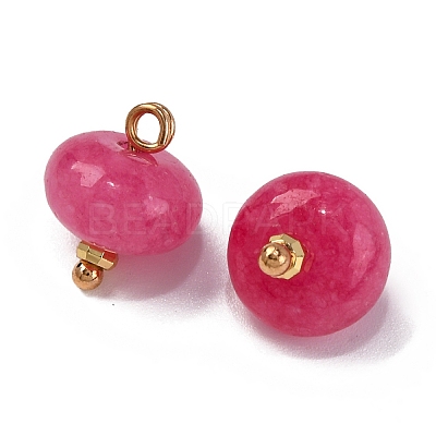 Natural White Jade Dyed Saucer Charms with Rack Plating Golden Tone Brass Bails KK-B103-17B-06-1