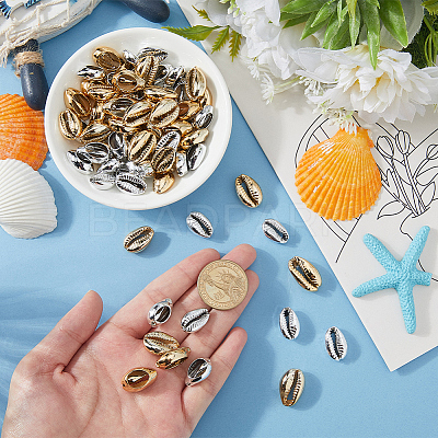 80Pcs 2 Colors Electroplated Natural Cowrie Shell Beads BSHE-PA0001-06-1