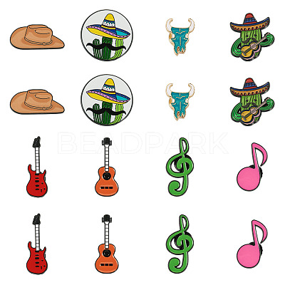 16Pcs 8 Styles Western Music Theme Enamel Pin JEWB-TA0001-29-1