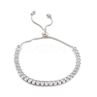 Brass Pave Clear Cubic Zirconia Horse Eye Box Chain Slider Bracelets BJEW-YWC0002-06B-P-1