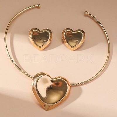 Heart Alloy Choker Necklace & Stud Earring Sers FS-WG43B4A-02-1