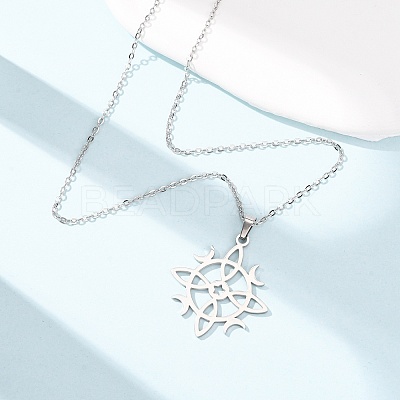 304 Stainless Steel Sun Moon Symbol Cutout Pendant Cable Chain Necklaces for Men Women NJEW-K308-07P-1