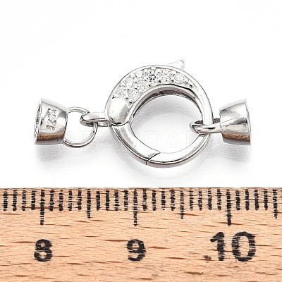 925 Sterling Silver Micro Pave Clear Cubic Zirconia Spring Gate Clasps STER-T008-153P-1