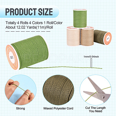 4 Rolls 4 Colors Round Waxed Polyester Cord YC-TA0001-27B-1