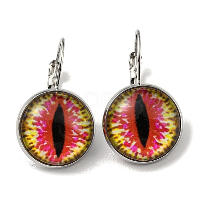 Dragon Eye Glass Leverback Earrings with Brass Earring Pins EJEW-Q798-01K-1