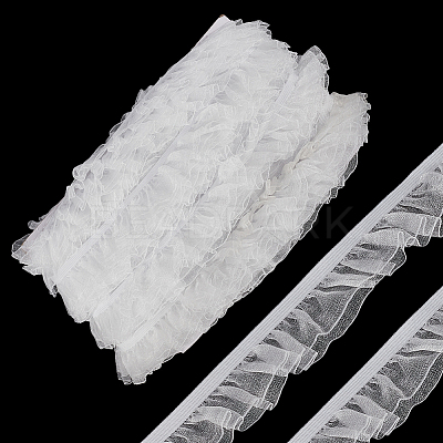 Polyester Pleated Elastic Lace Trim DIY-WH0656-82A-1