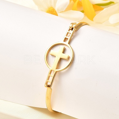 201 Stainless Steel Flat Round Link Bangles for Women BJEW-R014-01G-03-1