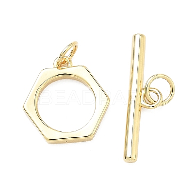 Hexagon Brass Toggle Clasps KK-C251-18G-1