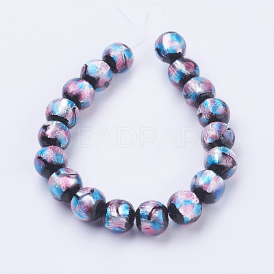 Handmade Silver Foil Glass Lampwork Beads Strands FOIL-J011-10mm-05-1