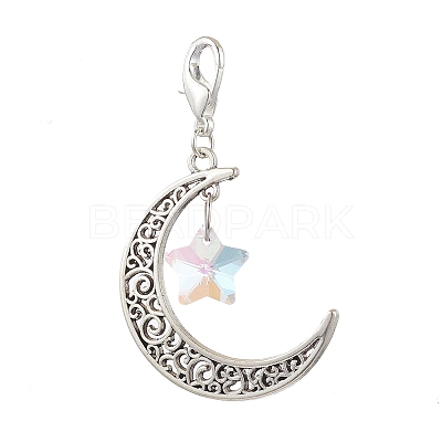 Alloy Moon & Glass Pendant Decorations HJEW-JM02689-06-1