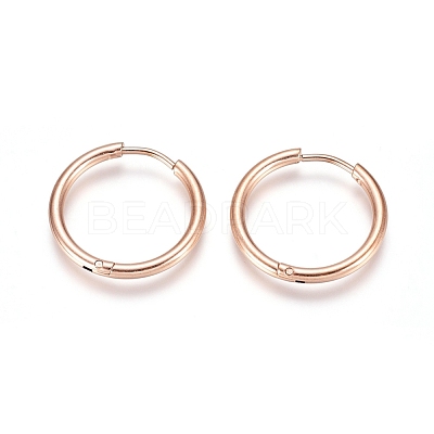 304 Stainless Steel Huggie Hoop Earrings EJEW-G272-02-16mm-RG-1