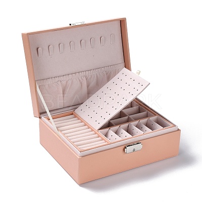 PU Imitation Leather Jewelry Organizer Box with Lock CON-P016-B02-1