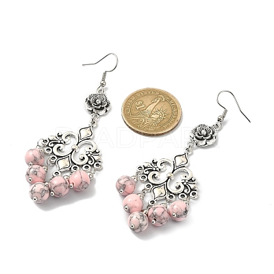 Dyed Synthetic Turquoise Beaded Drop Earrings EJEW-JE05385-03-1