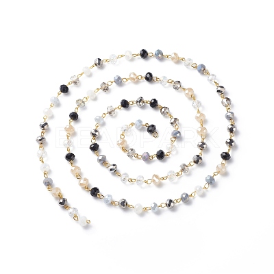 Handmade Electroplate Glass Faceted Rondelle Beaded Chains AJEW-JB01137-03-1