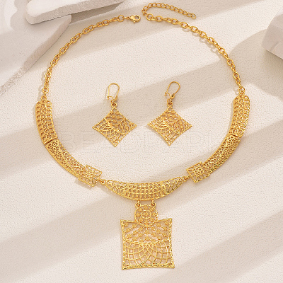 Vintage Alloy Hollow Square Pendant Necklace & Earrings Sets for Women OH7924-1
