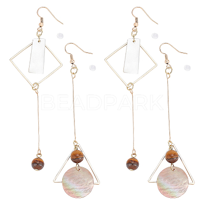 2 Sets 2 Style Acrylic Rectangle & Flat Round Asymmetrical Earrings EJEW-AN0001-56-1