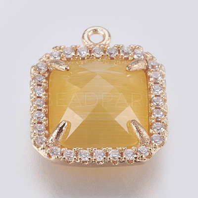 Brass Glass Pendants KK-O105-05KCG-F-1