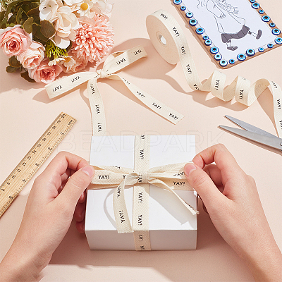 9M YAY Word Print Cotton Herringbone Ribbon OCOR-WH0090-028B-1