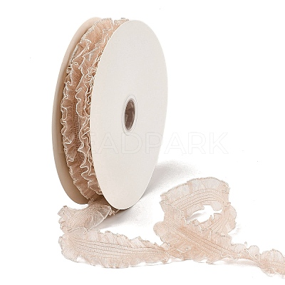 20 Yards Polyester Pleated Elastic Lace Trim SRIB-M015-01F-1