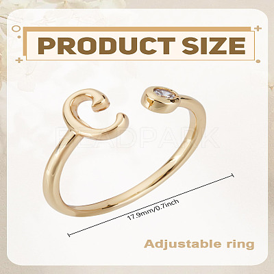 1Pc Brass Micro Pave Clear Cubic Zirconia Open Cuff Rings for Women RJEW-LP0002-37C-1