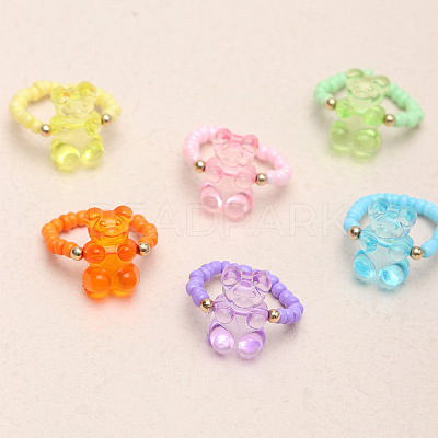 6Pcs Glass Seed Beaded Stretch Rings FS-WG68E71-01-1