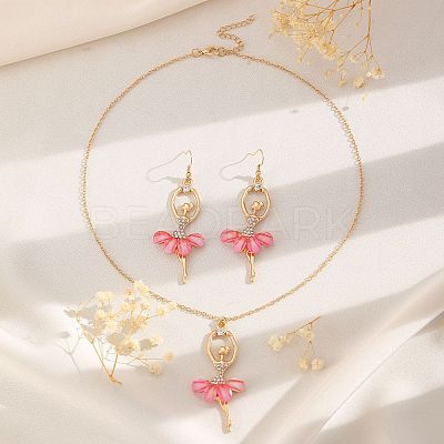 Ballet Girl Alloy Rhinestone Dangle Earring & Pendant Necklaces Sets for Women FS-WG8CE25-03-1