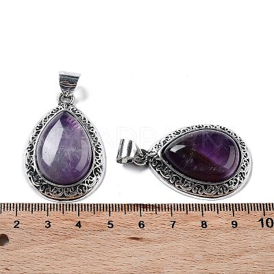 Natural Amethyst Teardrop Pendants G-A093-03AS-01-1