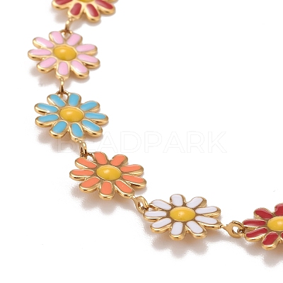 Enamel Daisy Link Chain Necklace NJEW-P220-01G-03-1